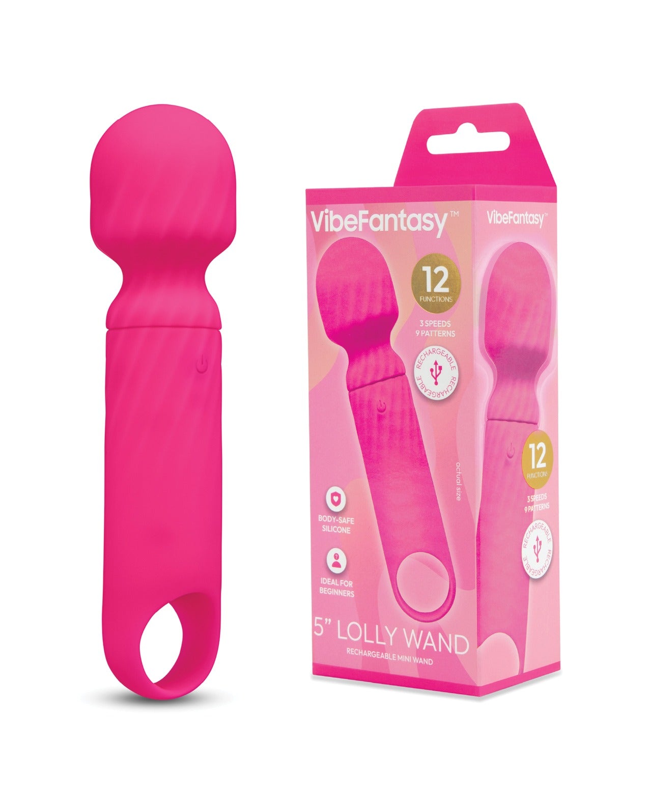 Vibrador mini de varita rosa Lolly VibeFantasy de 5 pulgadas con 12 ajustes