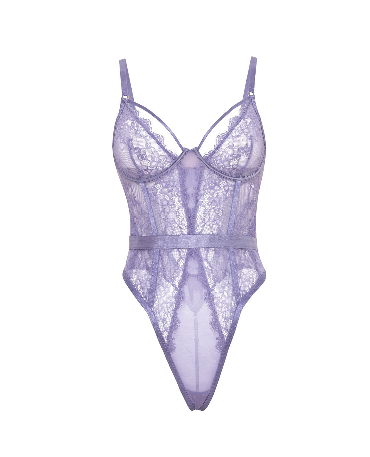 Purple Haze Laced Mesh Underwire Teddy W Strap Detail Unlined Plus Size 1X 2X