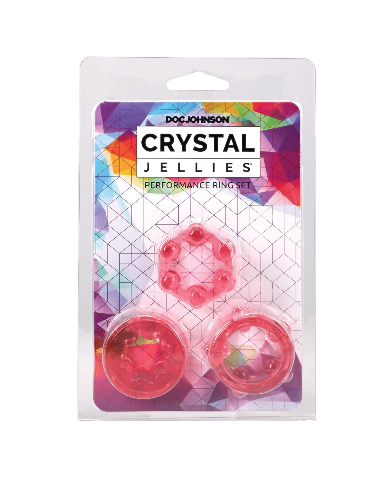 Conjunto de anéis penianos texturizados elásticos Crystal Jellies rosa para homens