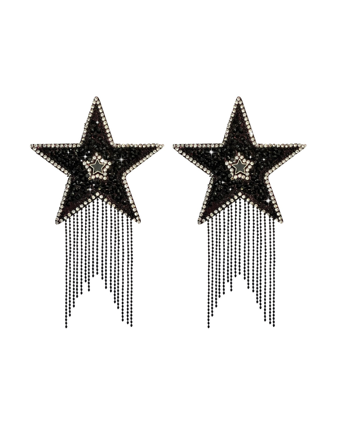 Neva Nude Crystal Tassel Star Reusable Silicone Pasties Black