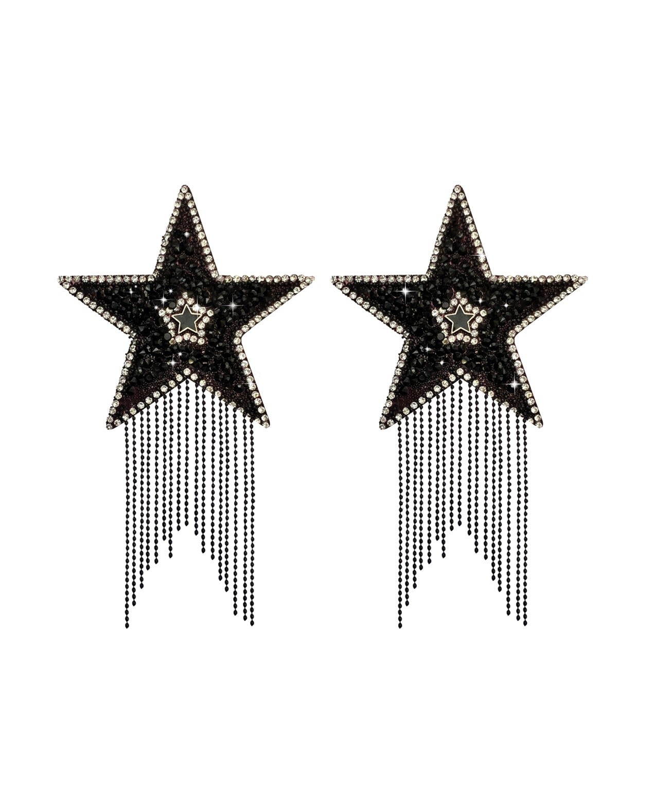 Neva Nude Crystal Tassel Star wiederverwendbare Brustwarzenabdeckungen aus Silikon, schwarz