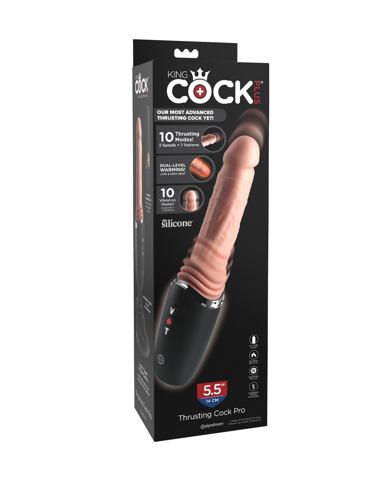 King Cock Plus Thrusting Pro με δόνηση και θερμότητα, φωτεινό μοντέλο