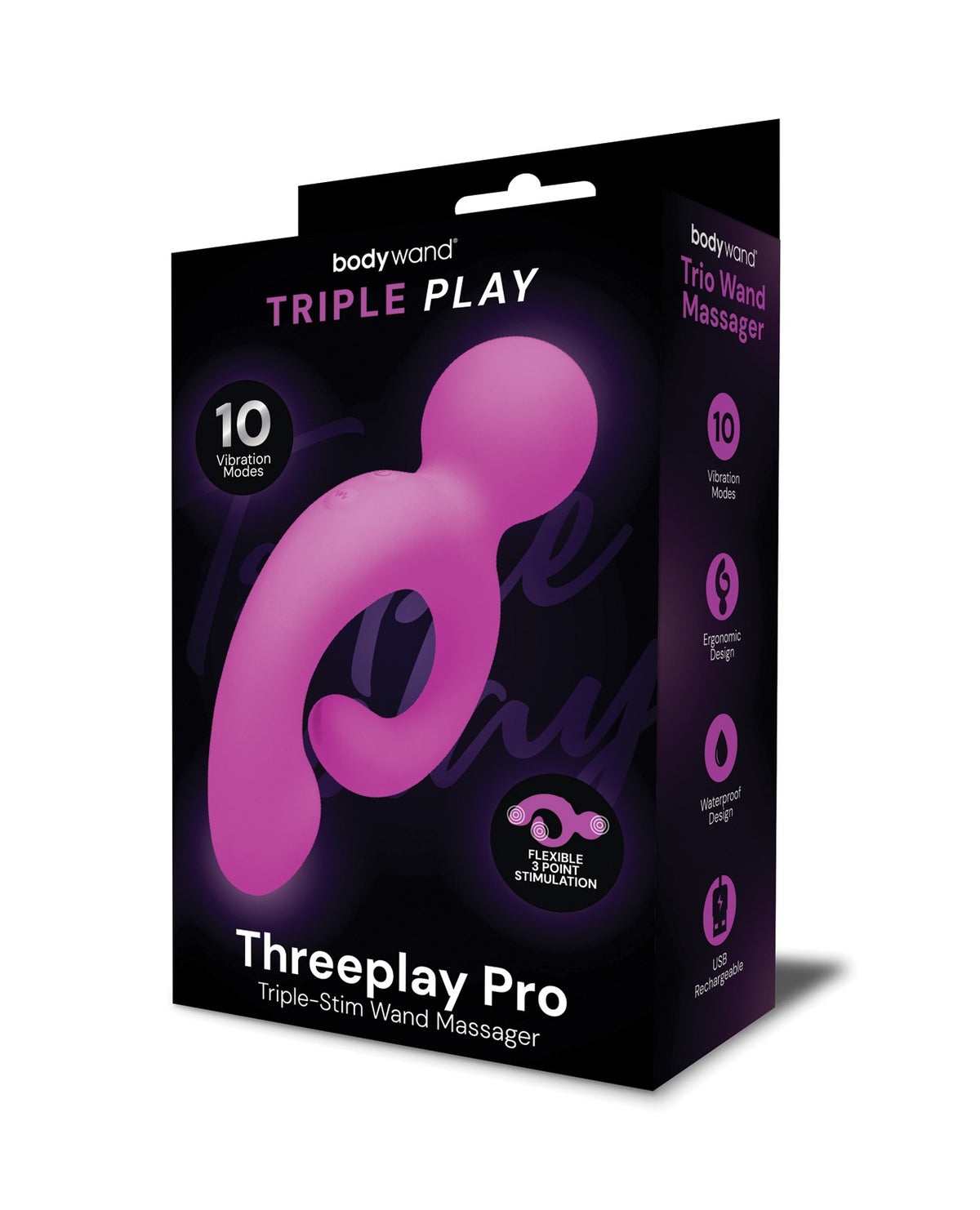 Bodywand Triple Play Pro Waterproof Wand Vibrator With 10 Vibration Modes