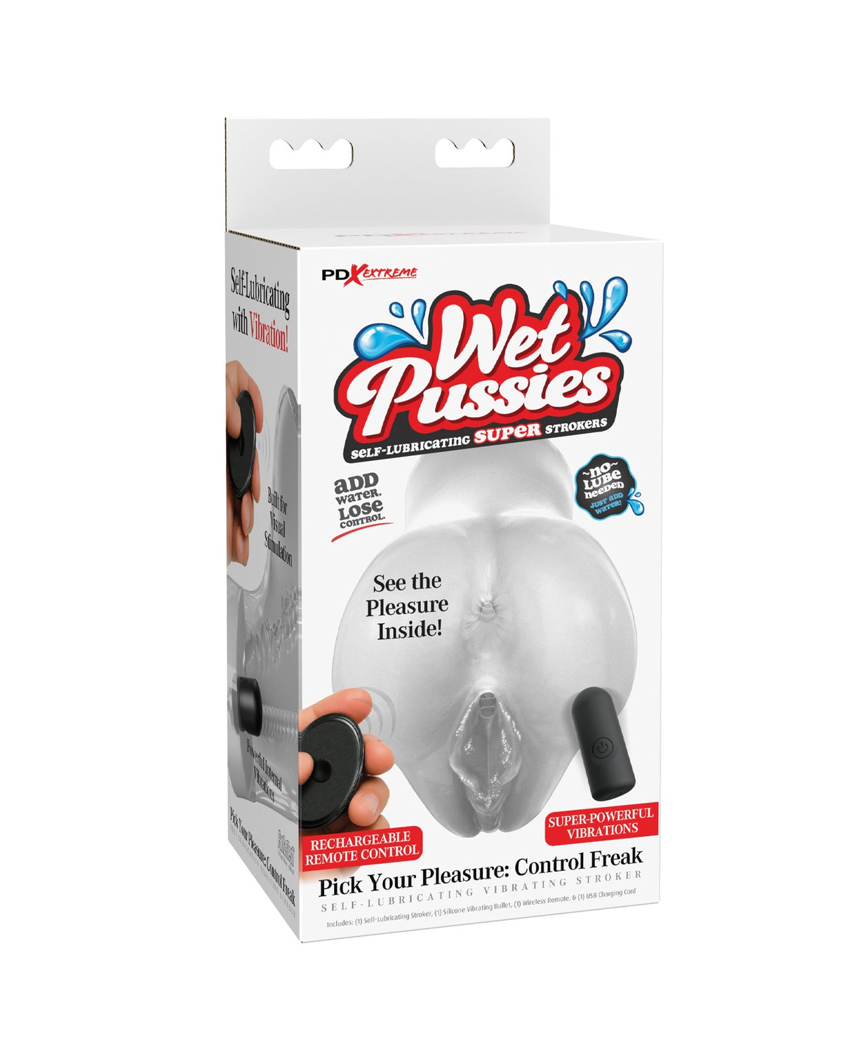 Masturbador remoto PDX Extreme Wet Pussies con túnel doble, autolubricante, color escarcha