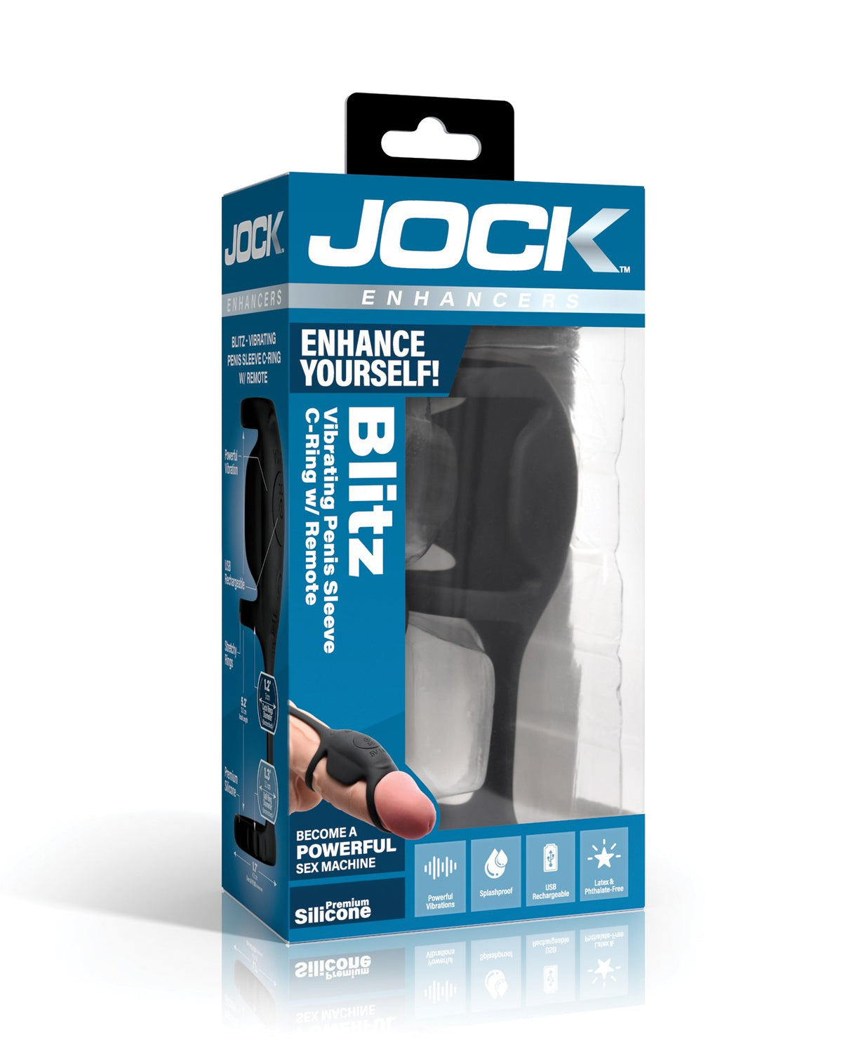Funda vibradora de silicona para pene Curve Toys Jock Blitz, anillo en C con control remoto