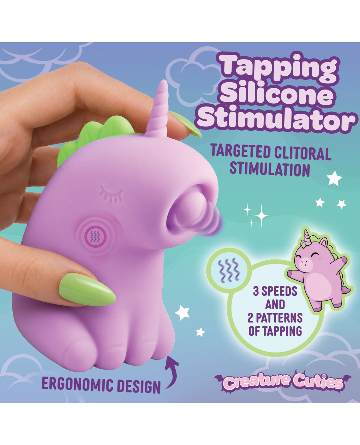 Estimulador de clítoris de unicornio de silicona Creatures Cuties Tappyhorn, rosa