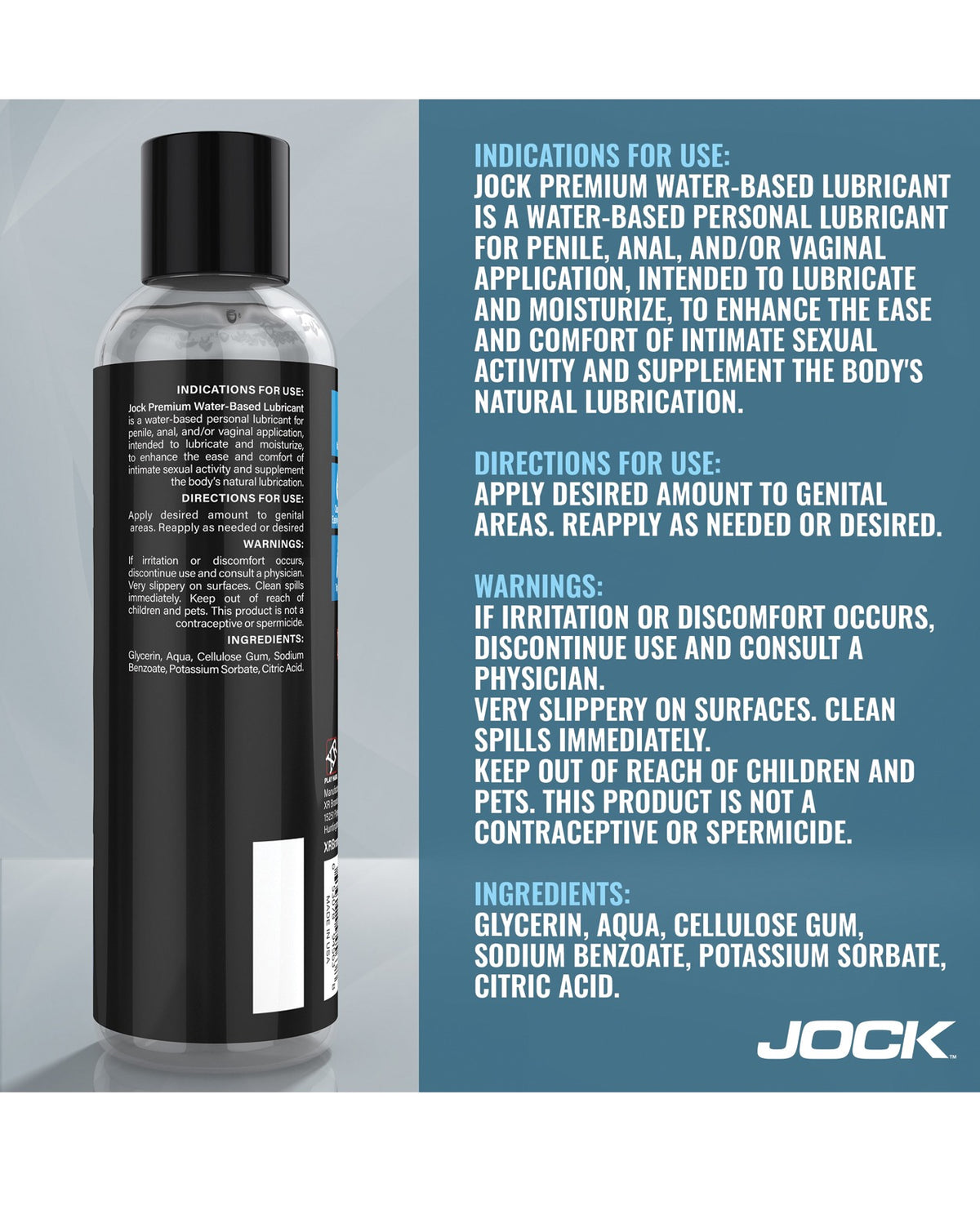 Jock premium vandbaseret glidecreme, otte ounces, til personligt brug