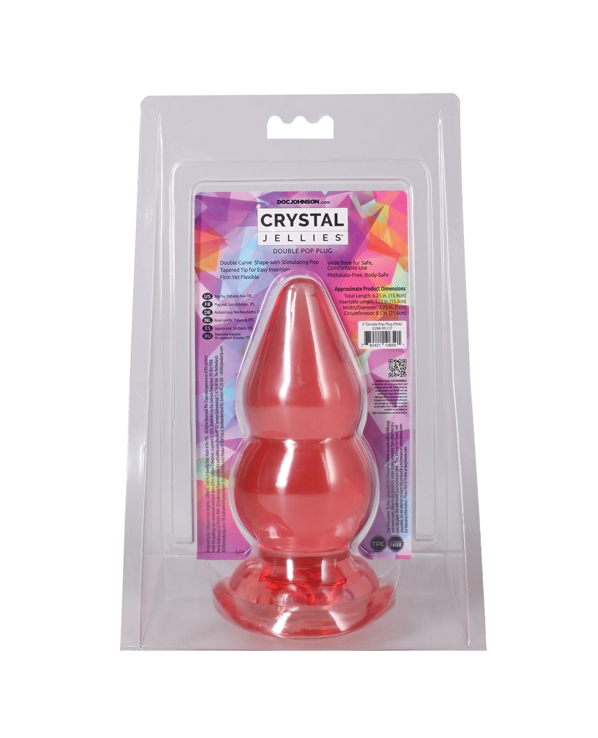 Plug anal doble Doc Johnson Crystal Jellies de 6 pulgadas con base ensanchada, rosa