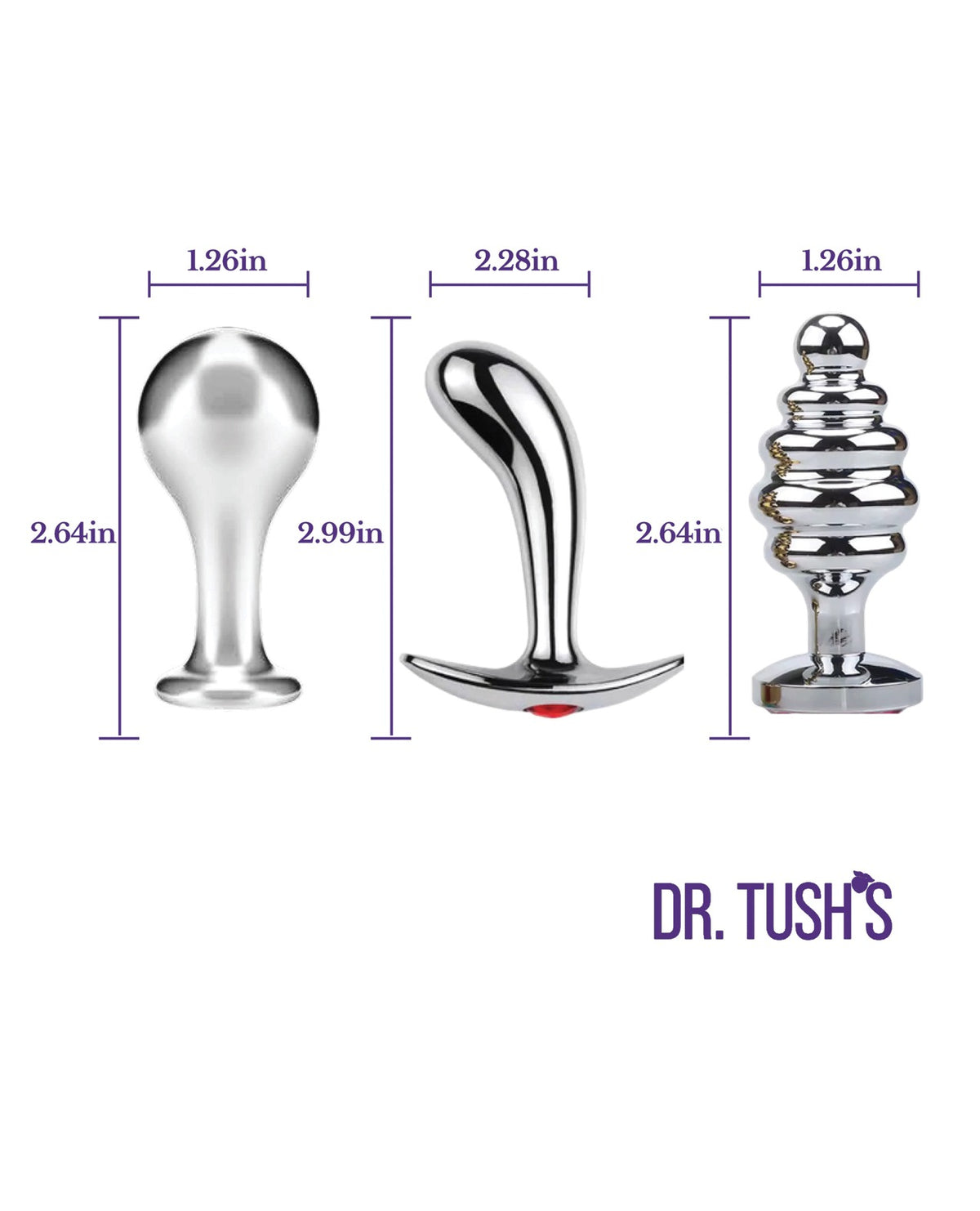 Set de trei pluguri anale mici, complet metalice, Dr. Tush Tools of Temptation, cu finisaj lustruit