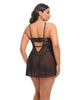 Charger l'image dans la visionneuse de la galerie, Ensemble pour femme ronde avec babydoll transparent brodé de fleurs à armatures et string
