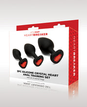 Load image into Gallery viewer, WhipSmart Heartbreaker 3 pc Crystal Heart Anal Training Set - Black/Red
