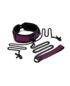 Dragon's Lair BDSM Collar, Leash & Nipple Clip Set Set