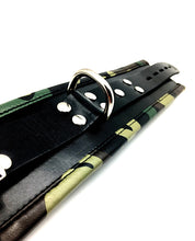 Load image into Gallery viewer, Camo-Piped Leather Padded Wrist Restraints with Duo Carabiner
