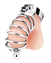 Load image into Gallery viewer, Silver Urethral Play Cage With Blue Line Design For Pleasure
