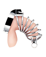 Load image into Gallery viewer, Silver Urethral Play Cage With Blue Line Design For Pleasure
