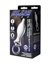 Load image into Gallery viewer, Blue Line 2.5&quot; Stainless Steel Metal Tapered Butt Plug With Loop Hardware
