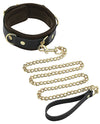 Spartacus Bruin Leren Halsband & Leash Set met Gouden Hardware