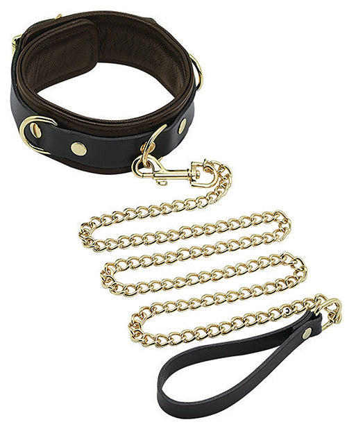 Spartacus Bruin Leren Halsband & Leash Set met Gouden Hardware