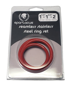 Spartacus Seamless Stainless Steel C-Ring Set - Red, 3 Sizes Included