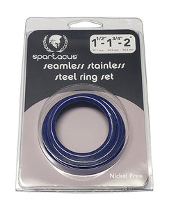 Spartacus Smooth Stainless Steel C-Ring Set Blue Trio of 3