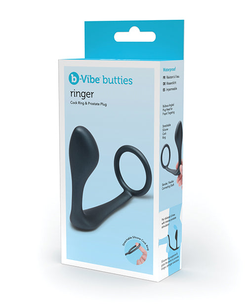 B-Vibe Butties Ringer Cock Ring și dop pentru prostată - negru