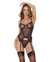 Mesh Onderwire Garterbelt Bustier met G-String Zwart XL