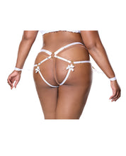 Load image into Gallery viewer, White/Gold Satin Ribbon Harness and Cuffs Set with Elastic
