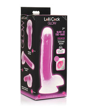 Load image into Gallery viewer, Glow-in-the-Dark Purple Silicone Dildo with Balls - 7&quot; Lollicock by Curve Toys
