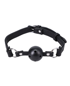 Vegan Leather Ball Gag - Adjustable Black Restraint Toy