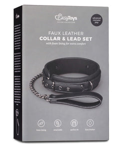 Bondage Collar and Leash Set - Adjustable Faux Leather Black