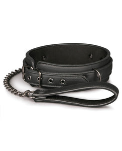 Bondage Collar and Leash Set - Adjustable Faux Leather Black