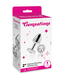 Gemsations Plugue anal de metal Bling Bling de 2" para iniciantes