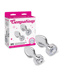 Gemsations 2 peças 3,25" e 3,7" Conjunto de treinamento de plug anal cônico Bling Bling de metal - prata