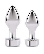 Load image into Gallery viewer, Gemsations 2 pc 3.25&quot; &amp; 3.7&quot; Tapered Bling Bling Metal Butt Plug Training Set - Silver
