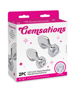 Gemsations 2 peças 3,25" e 3,7" Conjunto de treinamento de plug anal cônico Bling Bling de metal - prata