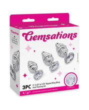 Load image into Gallery viewer, Gemsations 3 pc 2.95&quot; &amp; 3.25&quot; &amp; 3.7&quot; Ripple Bling Bling Metal Butt Plug Training Set - Silver
