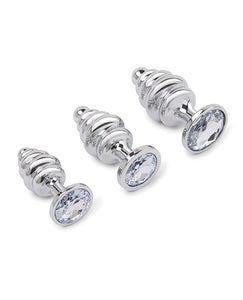 Gemsations 3-teiliges 2,95" & 3,25" & 3,7" Ripple Bling Bling Metall Butt Plug Trainingsset - Silber