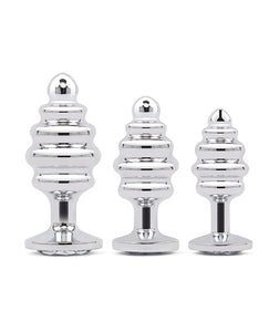 Gemsations 3 st 2,95" & 3,25" & 3,7" Ripple Bling Bling Metal Butt Plug Training Set - Silver