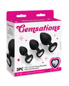 Gemsations 3 stk 2,75" & 3,15" & 3,7" Silikone Bling Bling Heart Butt Plug Træningssæt - Sort