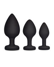 Load image into Gallery viewer, Gemsations 3 pc 2.75&quot; &amp; 3.15&quot; &amp; 3.7&quot; Silicone Bling Bling Heart Butt Plug Training Set - Black
