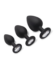 Load image into Gallery viewer, Gemsations 3 pc 2.75&quot; &amp; 3.15&quot; &amp; 3.7&quot; Silicone Bling Bling Butt Plug Training Set - Black
