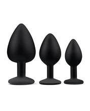 Load image into Gallery viewer, Gemsations 3 pc 2.75&quot; &amp; 3.15&quot; &amp; 3.7&quot; Silicone Bling Bling Butt Plug Training Set - Black
