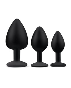 Gemsations Ensemble d'entraînement pour plug anal en silicone Bling Bling, 3 pièces, 2,75", 3,15" et 3,7" - Noir