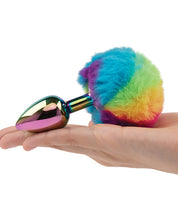 Load image into Gallery viewer, Gemsations 2.95&quot; Metal Bunny Tail Rainbow Butt Plug - Rainbow
