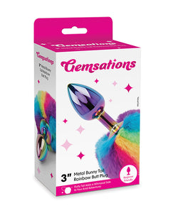 Gemsations 2,95" Metalowy zatyczka analna Bunny Tail Rainbow - Rainbow