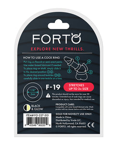 Forto F-19 tweekleurige vloeibare siliconen cockring - zwart/glow in the dark