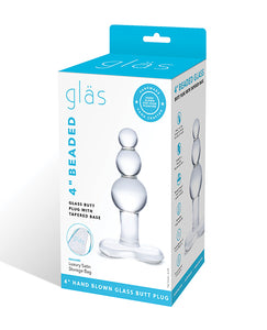 Plugue anal de vidro frisado Glas 4" com base cônica - transparente