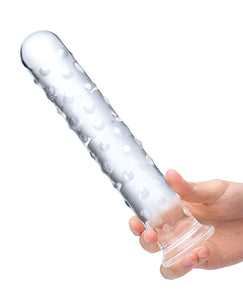 10-Zoll Glänzender Kristallglas-Dildo mit Rillen - Klar