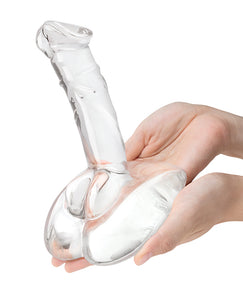 Gebogen 7,5" Glazen Rijdbare Dildo met Stabiliteitsbasis