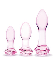 Load image into Gallery viewer, Glas 3 pc Rosebud Butt Plug Set - Pink
